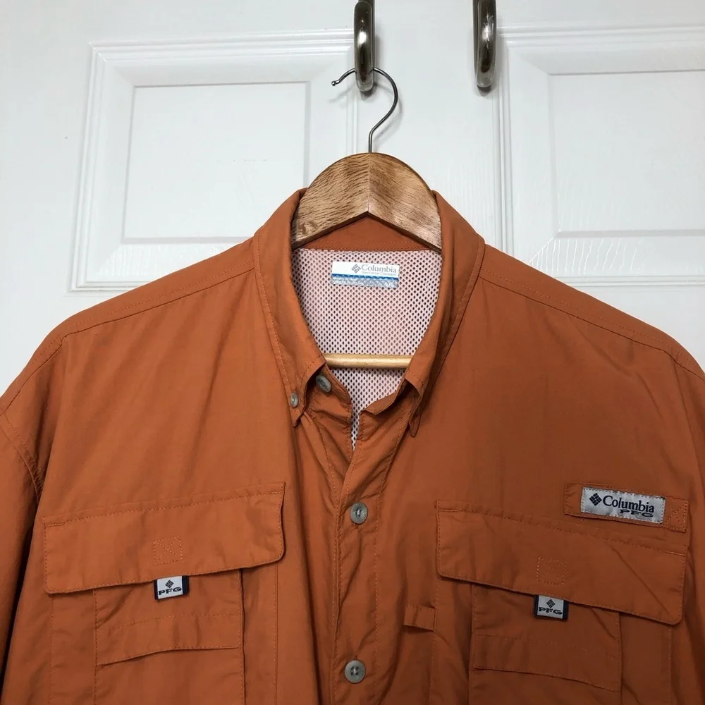 Columbia PFG Bahama II Men's Short Sleeved OmniShade UPF30 Burned Orange Shirt L